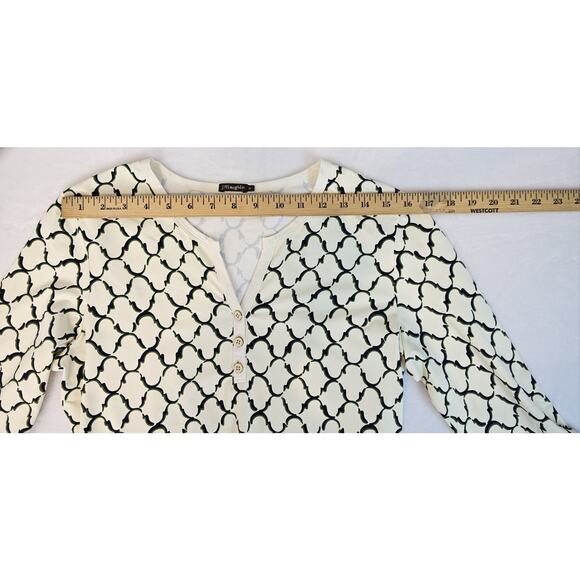 J McLaughlin Dress Sheath Ivory Black/ Green Geometric Lattice Stretch Size M - Picture 13 of 16